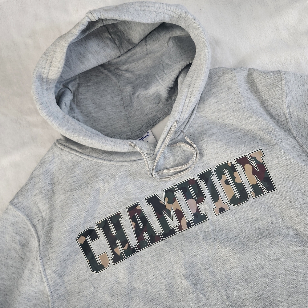 CHAMPION Men's Light Heather‎ Grey Pullover Loose Fit Sweatshirt Hoodie Large